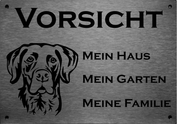Edelstahl Warnschild Deutsch Kurzhaar VORSICHT Mein Haus mein Garten meine Familie